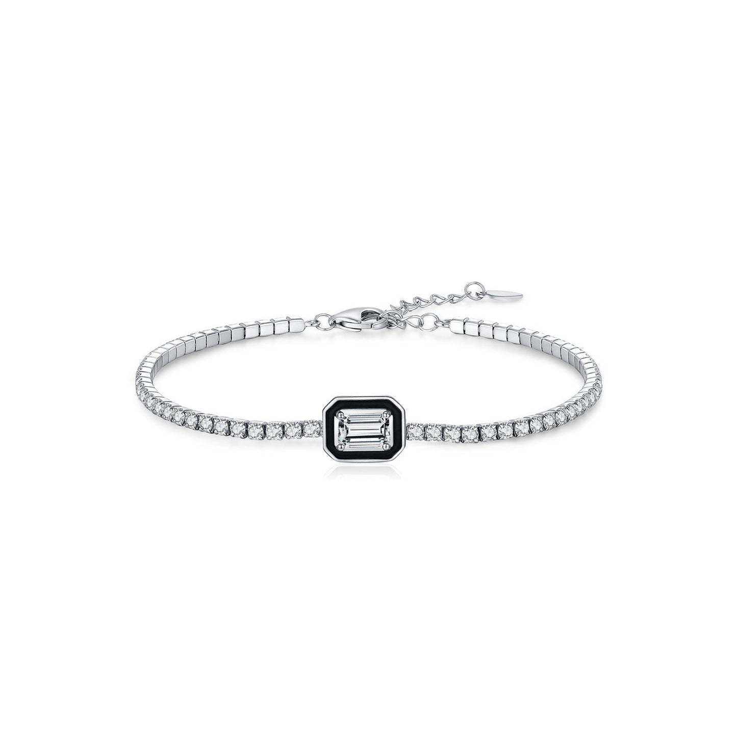 OliyaDesign S925 Sterling Silver Sweet and Cool Style Black Enamel Geometric Bracelet