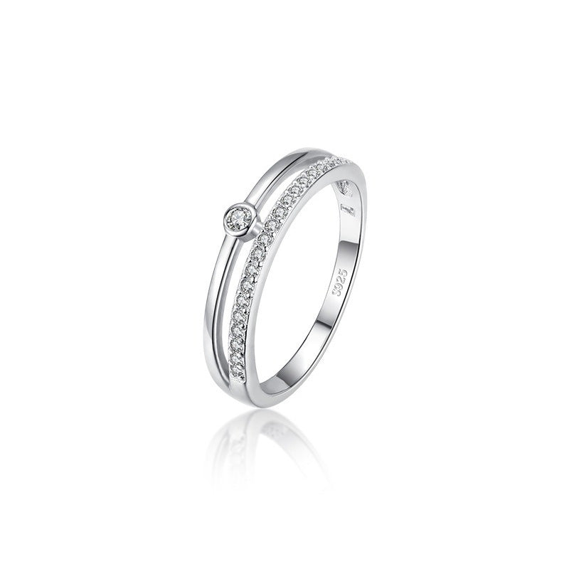 OliyaDesign S925 Sterling Silver Stacked Stripes Luxury Diamond Ring
