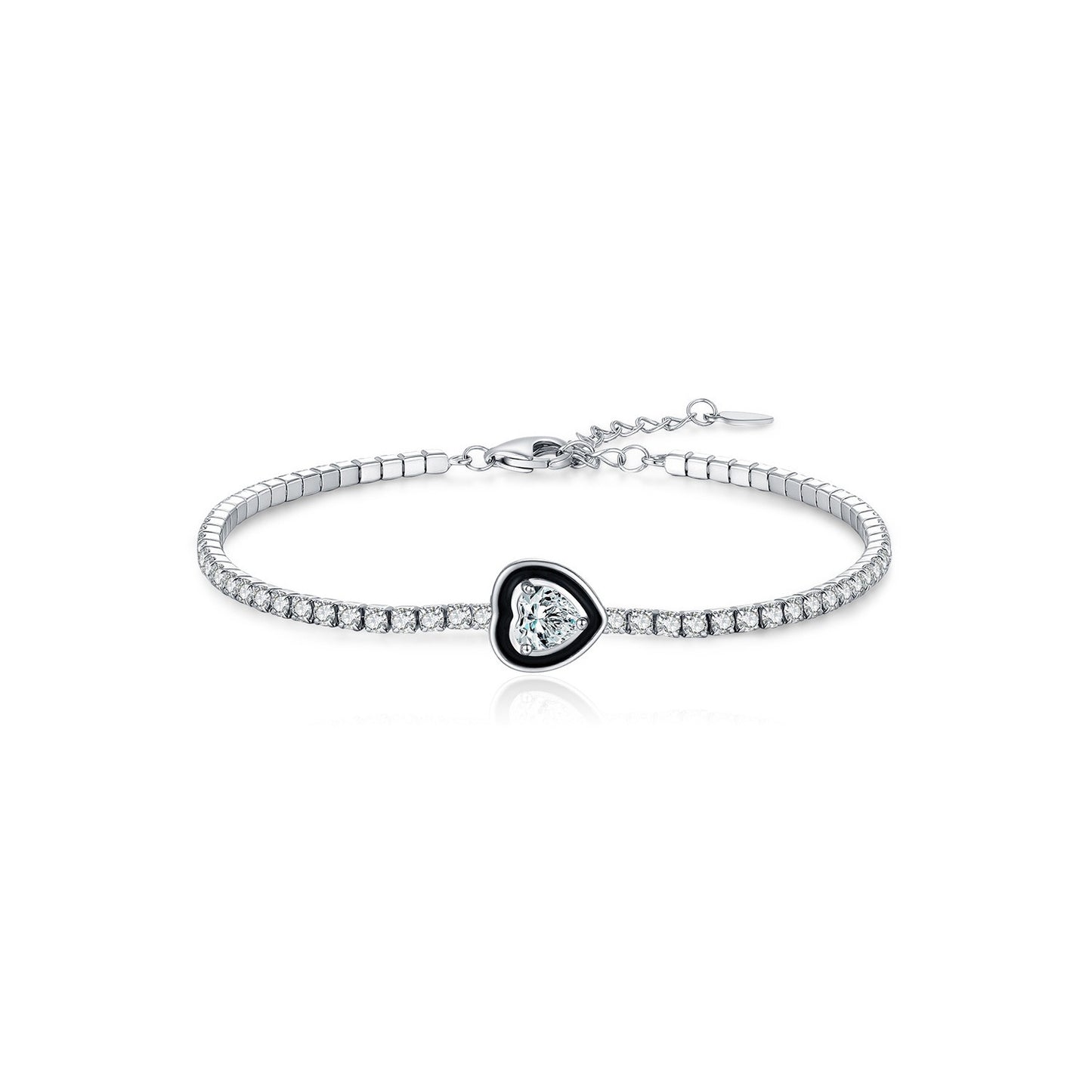OliyaDesign S925 Sterling Silver Sweet and Cool Style Black Enamel Geometric Bracelet