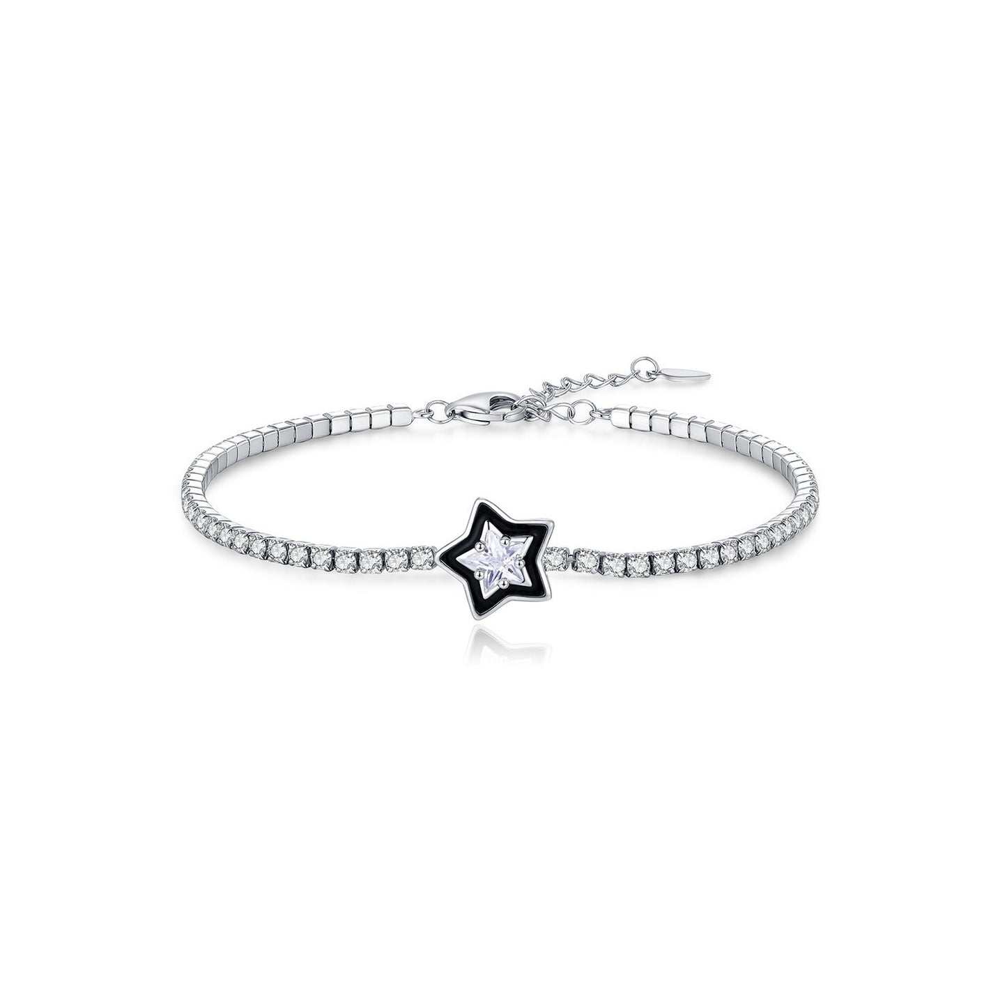OliyaDesign S925 Sterling Silver Sweet and Cool Style Black Enamel Geometric Bracelet