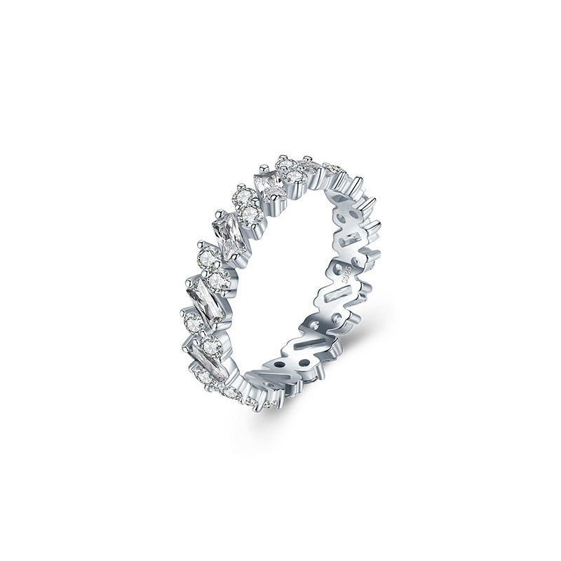OliyaDesign S925 Sterling Silver Stacked Stripes Luxury Diamond Ring