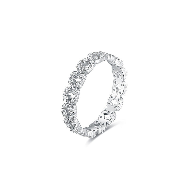 OliyaDesign S925 Sterling Silver Stacked Stripes Luxury Diamond Ring