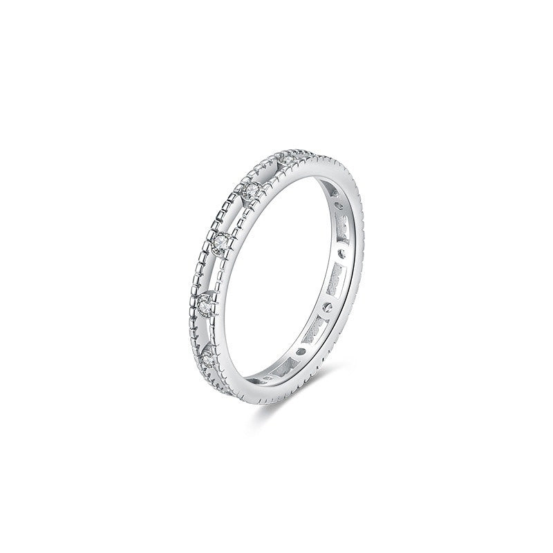 OliyaDesign S925 Sterling Silver Stacked Stripes Luxury Diamond Ring