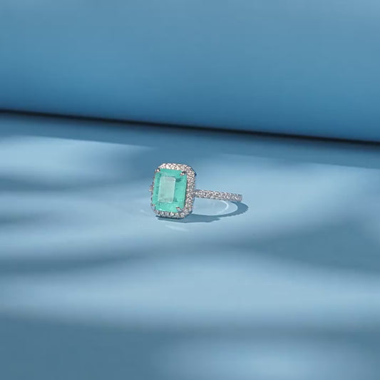 OliyaDesign Certified Lab Grown Emerald Engagement Ring in Silver, Aaaa Quality, Emerald Moissanite Ring - Christmas Gifts for Women